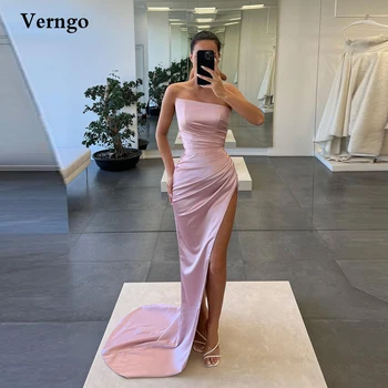 Прости и дълги рокли за абитуриентски бал Verngo 2022, дамски сатенени секси вечерна рокля с високо деколте и цепка, дамски официални рокли за официални събития