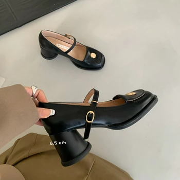 Обувките Мери Джейн, дамски обувки-лодки, модерни дизайнерски обувки на масивна токчета, елегантни дамски офис модела обувки на блок ток