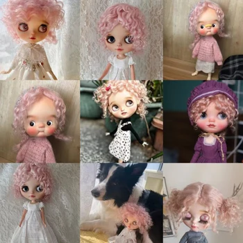 Кукла Blythe BJD, мохеровые перуки, аксесоари за кукли, играчки за момичета, плитки, малко къдрава коса, експлозивна глава в корейски стил, перуки Blythe