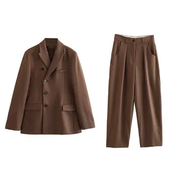 Жените 2023, нов модерен двубортный сако, палто, ретро сако с дълги ръкави и джобове, стилни дамски връхни дрехи