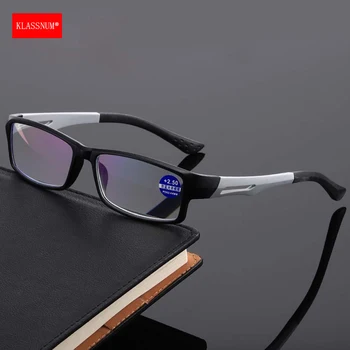 KLASSNUM Мъжки слънчеви Очила За четене TR90, Увеличаване на Очила За Далекогледство, Анти-синя Светлина, Компютърни Ультралегкие Очила За Четене +100 - +400
