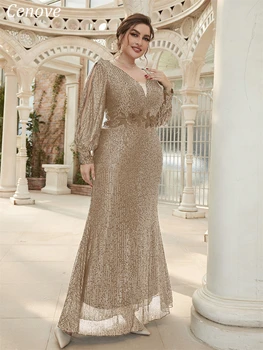 Cenove Дълго шифоновое рокля с бродерия трапецовидна форма, вечерна рокля с V-образно деколте, от елегантни вечерни рокли цвят шампанско за жени, новост 2023 година
