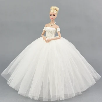 NK 1 бр., чисто бяла сватбена рокля за кукла Барби, принцеса рокля за парти, дълго дантелено рокля за кукли 1/6, аксесоари за играчки