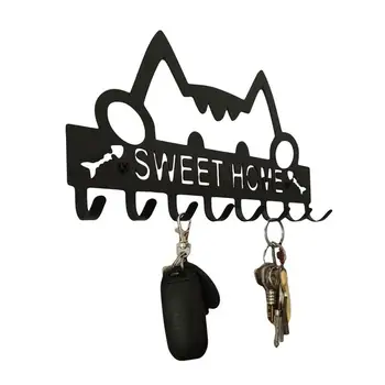 Куки за ключове за стенен метален притежателя за ключове, кука за стена, декоративни черен метален притежателя за ключове, декоративен стенен дизайн във формата на котка, Ke