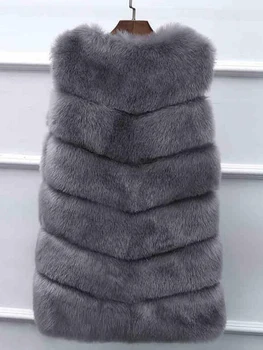 FMFSSOM, зимни нова дамско палто от изкуствена лисьего кожа, модерен случайни дебела топла жилетка без ръкави с V-образно деколте, монофонични жилетка от изкуствена кожа в стил мозайка