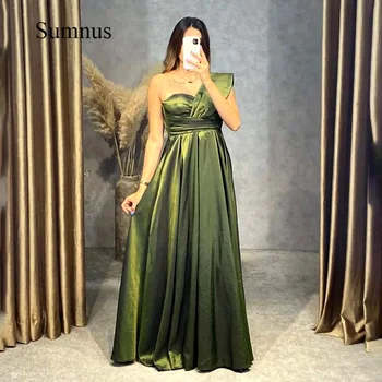 Сумнус, зелено атласное вечерна рокля с едно рамо, рокля за бала трапецовидна форма с дължина до пода, вечерни рокли за майките, 2022, големи размери, безплатна доставка
