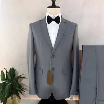 2023 Новият годишен мъж бизнес формален бельо костюм Модерен оборудвана сив костюм от две части за сватбата на младоженеца, офис ежедневни яке, панталони, топла разпродажба