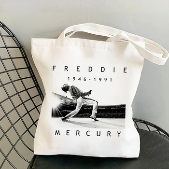 Чанти за пазаруване Queen Freddie Mercury, Дамски Ежедневни Чанти-Тоут, Еко-работа на смени Чантата е с Голям капацитет, Bolsa Feminina
