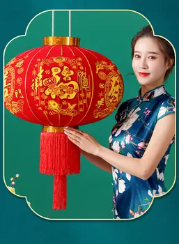 2 предмета, червен фенер, подвесная флокированная плат, китайски коледен орнамент, празникът на Пролетта, на вратата, украса за външни тераси.