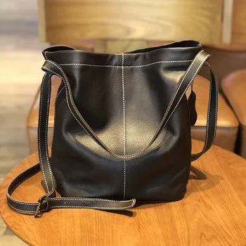 Модерна чанта на едно рамо за жени, кожена чанта-кофа, чанта ръчно изработени от телешка кожа