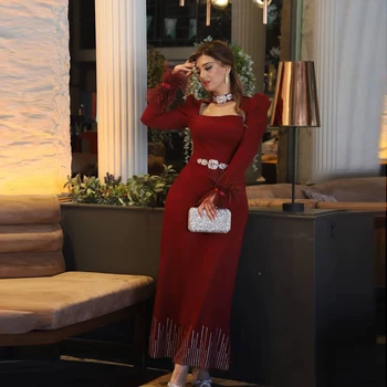 ROSELLA Halter с дълги ръкави и пера, - секси вечерна рокля с пайети, пряко шифоновое рокля с цип с дължина до щиколоток, новост 2023 година