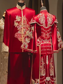 Chinese Traditional Red Wedding Dress Embroidery Beading Banquet High-Quaity Classic Рокли Китай Qipao за ориенталски костюм