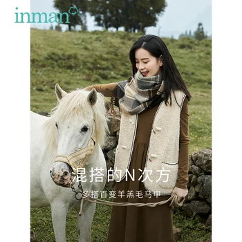 INMAN, женски плюшена жилетка, зимно палто без ръкави, с V-образно деколте, свободно утолщенное палто, украса от плетени ленти, топла универсална връхни дрехи, блузи