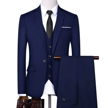 (яке + жилетка + панталони) однотонная бутик-мъжки бизнес официалната дрехи от три елемента, сватбена рокля за булката, дрехи Homme De Luxe