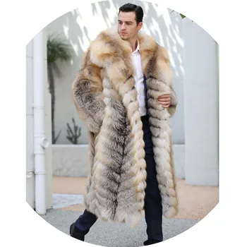 Мъжки зимни пътувания, истински кожени палта от лисьего кожа със златен остров, пълен с кожата, по-дълги дебели космати палто