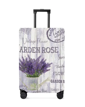 Лилави цветя, лавандула чайник, реколта картичка, чанта за багаж от естествено дърво, еластичен калъф за багаж, чанта за куфара, аксесоари за пътуване