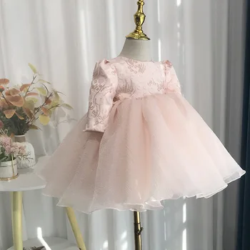 2023 Teenmiro Рокля за парти за първия рожден ден за малки момичета Детски розови рокли с цветя модел за сватби детска луксозно облекло за партита