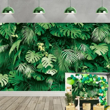 Фон за снимки с тропически палмови листа, лятно часово сафари в джунглата, растения за фотография, хавайски декор за парти Алоха, банер студио