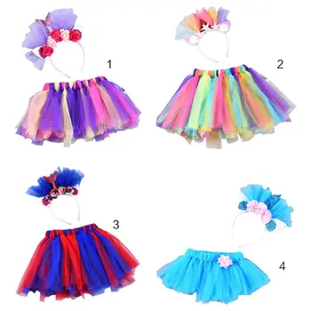 Балетна пола за малки момичета, превръзка на главата с цветя модел 