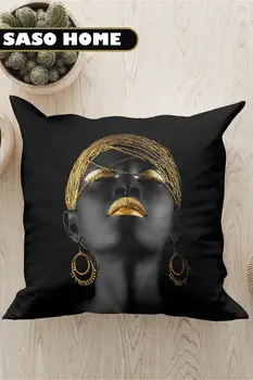 Декоративна калъфка за възглавница с шарките на черна момичета с цифрово принтом - калъфка за възглавница - черен