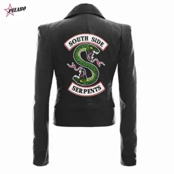 Дамско яке изкуствена кожа PULABO Riverdale, модни мотоциклетът яке, късо мотоциклетное палто от изкуствена кожа Southside Serpents