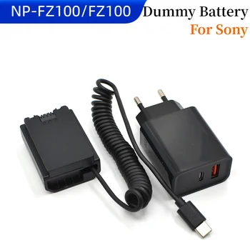 Зарядно устройство PD Type C + NP FZ100 Фиктивен Батерия USB-C Пружинен Тел Dc адаптер за Sony A7 III A9R A9S A7C A7M3 ILME-FX30 A7M4 A6600 A7R5