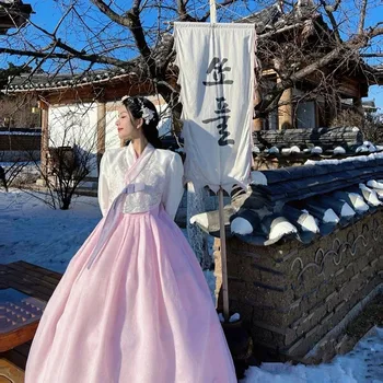 Ханбок корейското традиционната рокля 2023 Жена Кралицата на Нов халат в корейски стил Костюм за фотография Облекло за народни танци Ханбок Сватба парти