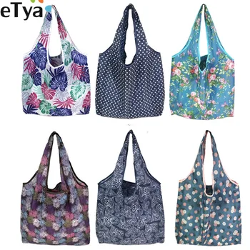 ETya Сгъваема пазарска чанта, дамска чанта за пътуване, хранителни чанта през рамо, Еко-множество чанта за съхранение на цветя, плодове, зеленчуци