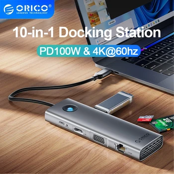 Докинг станция ORICO C USB Hub на 4K60Hz HDMI-съвместим USB 3.0 Адаптер RJ-45 PD100W За зареждане на MacBook Air M1 M2 USB Сплитер