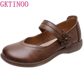GKTINOO/дамски кожени обувки Mary Janes, дамски обувки от естествена кожа, с кръгли пръсти и катарамата на колана си, дамски ежедневни обувки на равна подметка голям размер