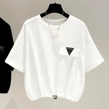 Сандро Ривърс, лятна модна тениска с къс ръкав, дамски свободна тениска с кръгло деколте, всекидневни топ с завязками на талията, уличен стил