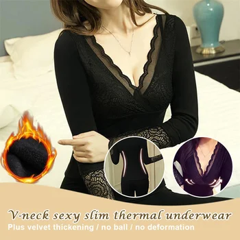 Жена топлинна бельо с V-образно деколте, потник на руното лигавицата, топлинна бельо, пижами, сексуална зимни долна риза, топлинна бельо