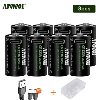 AJNWNM cr123a lithium Батерия, 2600 МВтч 3,7 В Литиево-йонни Батерии 16340 За Led Фенерче 16350 RCR123 Батерия + USB Type-c Кабел
