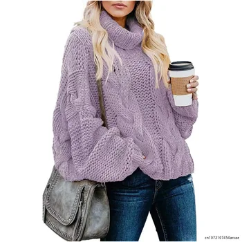 жена топъл пуловер, есента вязаный пуловер с кръгло деколте и дълъг ръкав, пуловери, обикновен женски пуловер в английски стил, пуловер оверсайз
