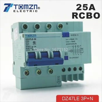 Автоматичен прекъсвач остатъчен ток DZ47LE 3P + N 25A 400V ~ 50HZ/60HZ със защита от претоварване работен ток и изтичане на RCBO