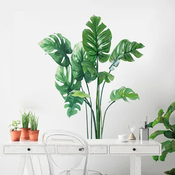 Тропически Зелени Листа от Растения Монстера Стикери за Стена за Хол Стикери За Стена Спални Красиви Винил Тапети на Стенописите