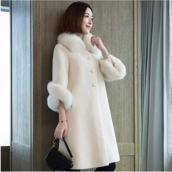 2023 Ново дамско зимно палто от изкуствена кожа със средна дължина, палта от кожи на свободния намаляване, памучен яке с яка от изкуствена кожа, връхни дрехи