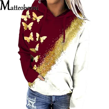 2021 Дамски hoody в стил хип-хоп, цветен градинска дрехи с пеперуда, пуловер в стил харадзюку, hoody, памук, мек вълнен плат есенно-зимния топ с качулка