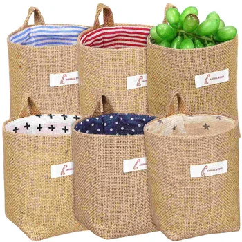 6 бр., подвесная чанта за съхранение на памук и лен, кошница за пазаруване, мини-закачалка, сини чанти, стенни вратата