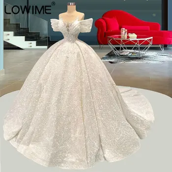 Дубай Луксозен блясък 2022 Бална рокля Сватбена рокля с открити рамене Буйни и лъскави сватбени рокли по поръчка Vestido de новия