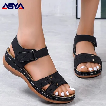 ASYAPOY, дамски сандали, класически летни сандали, летни обувки, дамски елегантни сандали на ниско обувки, дамски обувки