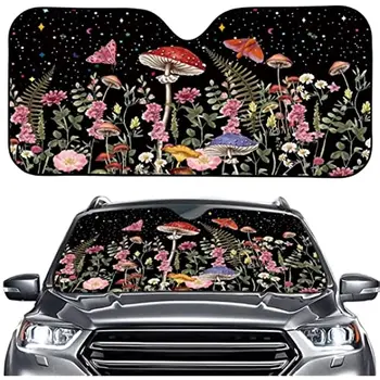 ORGYPET Гъби цвете черен автомобилен козирка, нюанси на предното стъкло за жените, аксесоари за интериора на колата, сгъваема сенника на предното стъкло на автомобила