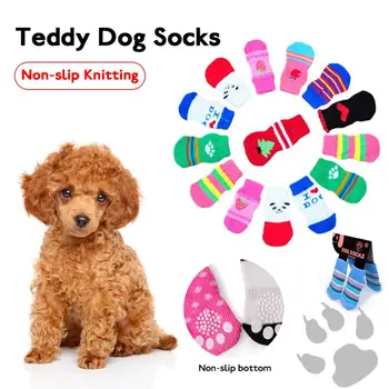 Чорапи за домашни любимци, нескользящие чорапи за кучета, вязаная обувки за анимационни кученца, дишащи стелки, обувки за котки, облекло за кучета, стоки за домашни любимци, аксесоари за кучета