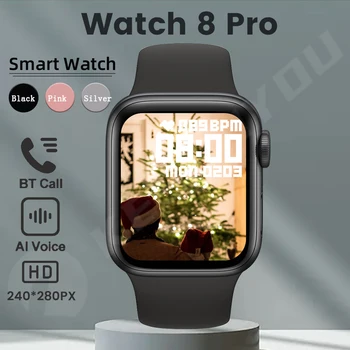Смарт часовници 8 Pro Мъжки, отговарящи на разговори, фитнес тракер, калкулатор, женски умни часовници за телефона на Apple, Android на РК i8 pro с изключителен HD-дисплей