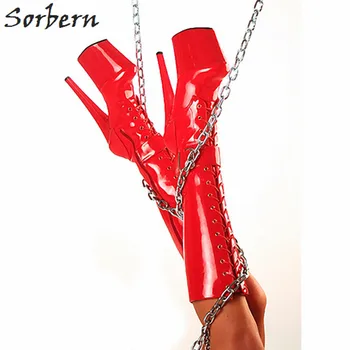 Sorbern/модни червени ботуши до коляното, за жени, ботуши на дебелото платформа на ток 20 см, обувки за подиум, модни обувки Plataforma Boot