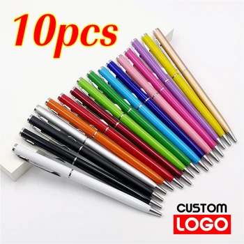 10 бр. метална химикалка писалка стилус 2-в-1 с потребителски логото на едро, подарък дръжка за реклама на хотела, канцеларски материали, текстова гравиране