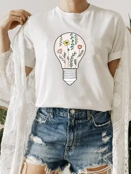 Летни дрехи, модни тениска с кръгло деколте, къс ръкав, акварел тренд 90-те години, женска тениска с графичен принтом тениска