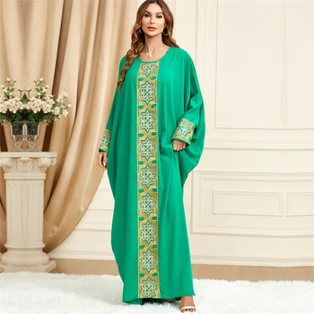Луксозно винтажное етническа рокля-кафтан с бродерия, мюсюлмански женски абайи, Дубай марокански арабски ислямски дрехи с кръгло деколте, рокля оверсайз