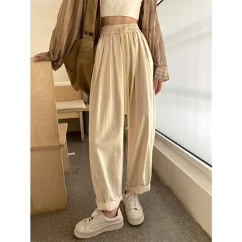 Работни панталони женски с висока талия, японски свободни панталони-фенери, ежедневни директни широки панталони