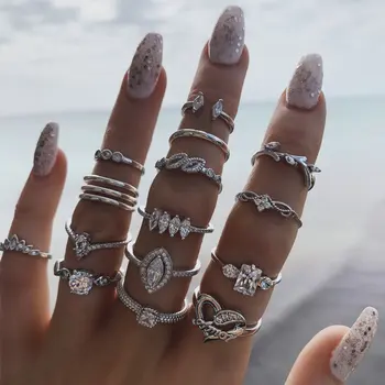 15 бр., модерен комплект пръстени с цирконии за жени, ретро бохо, геометричен кристал венец, пръстен на пръста 2023, модни бижута сватба, подаръци